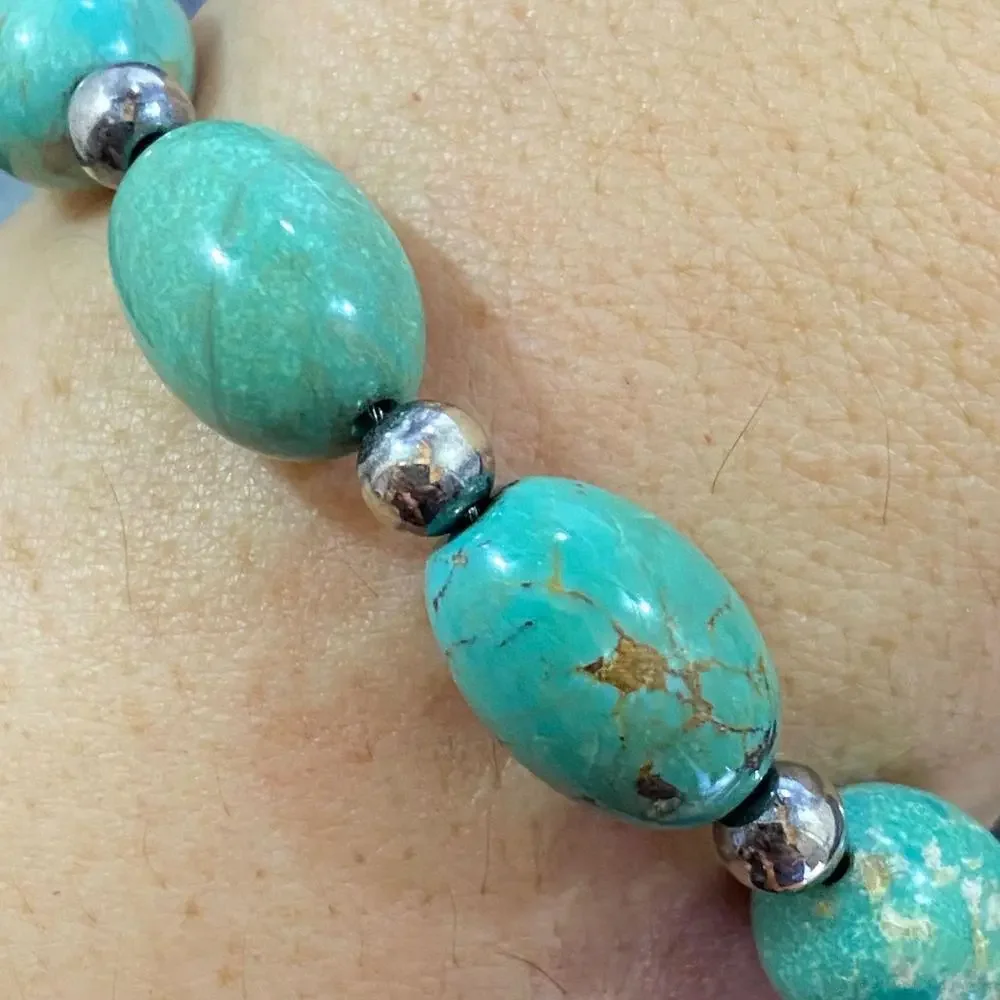 Carolyn Pollack Sterling Egg Shape Green Turquoise Link Bracelet For Women